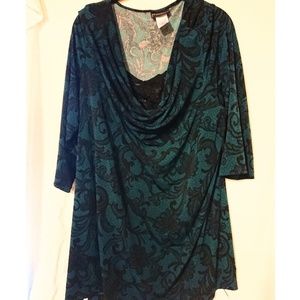 Blue and black laced drape blouse